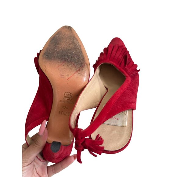 TODD OLDHAM Vintage Red Suede Slingback Heels Size 37.5 - Picture 4 of 6
